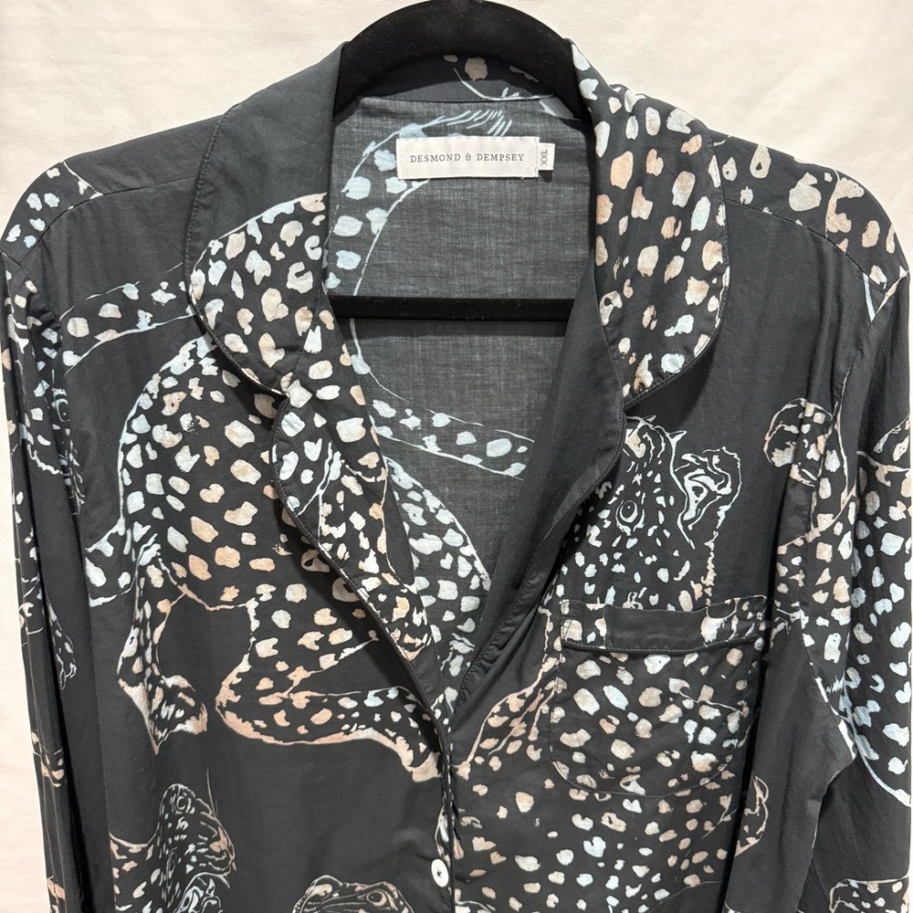 Desmond & Dempsey XXL Cotton Shirt Leopard Print Luxe Pajama Statement Lounge - Picture 4 of 15
